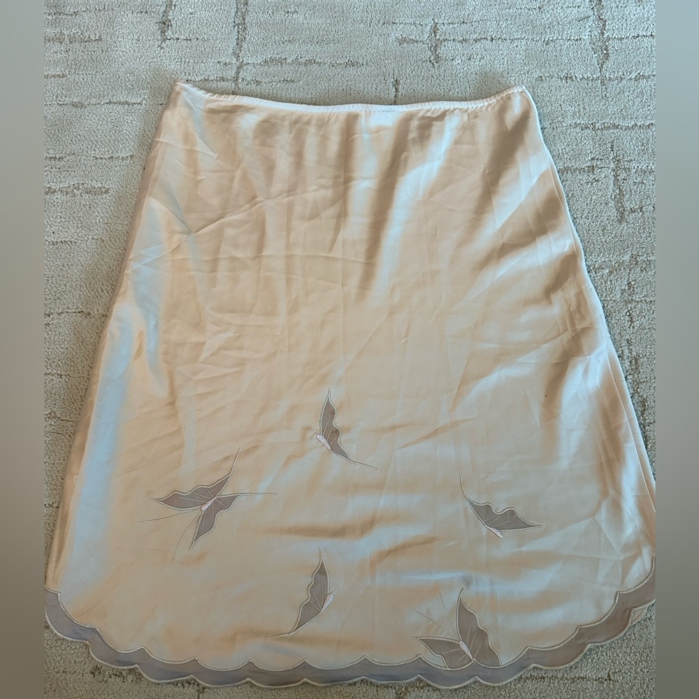 Vintage Natori Women's Cream Embroidered A-Line Slip Skirt